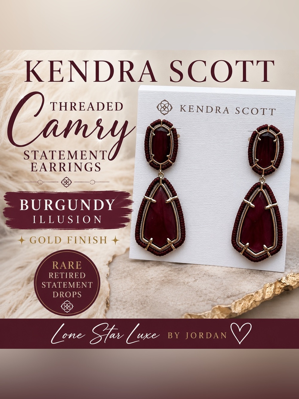 Kendra Scott Camry Statement Earrings in Burgundy Illusion Gold | Rare/Retired